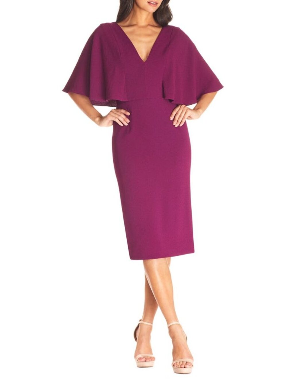 🆕DRESS THE POPULATION Louisa Butterfly Sleeve Cocktail Dress Magenta Medium 6-8